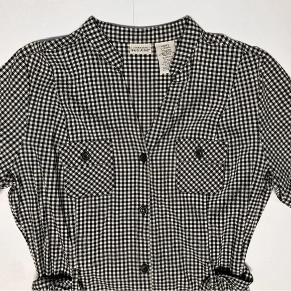 White Stag Gingham Plaid Seersucker Button Shirt Dress Tie Waist Cottage Country - Picture 5 of 15